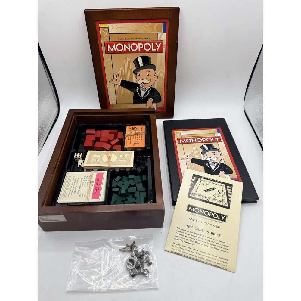 MONOPOLY Vintage Game Collection Wooden Bookshelf Board Hasbro 42749 : COMPLETE